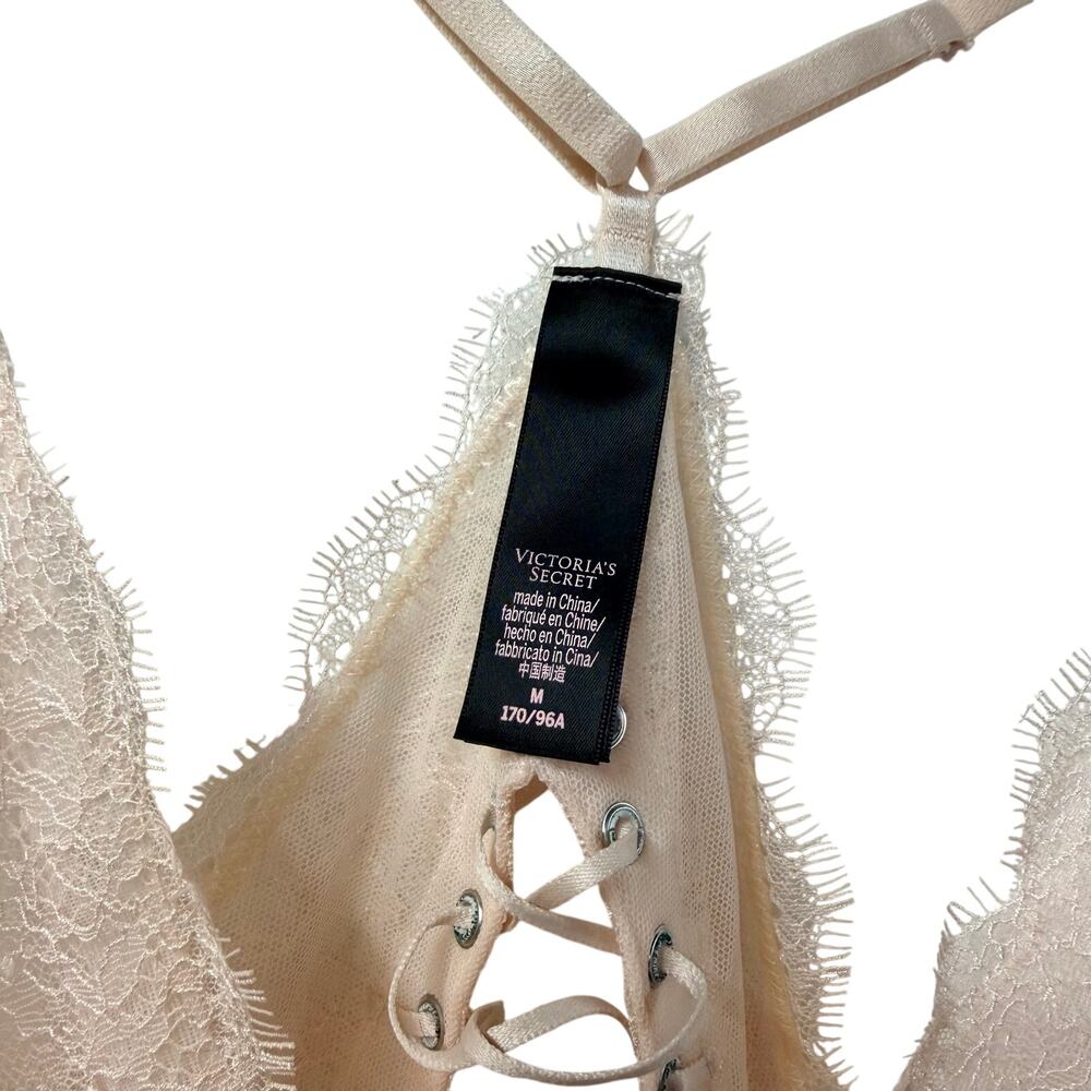 Victorias Secret Lace Nude Medium Bodysuit Semi Sheer Lingerie Style - Picture 3 of 13